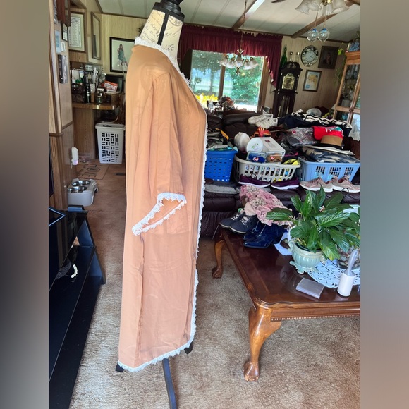NWT LuLaRoe Womens Chloe Kimono Sz S Brown w White Lace Trim Short Sleeve NWT - Picture 9 of 16